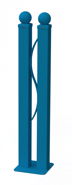 Parkovací sloupek TWIN - pevný s kotevní deskou, Modrá RAL 5012, Montážní patka